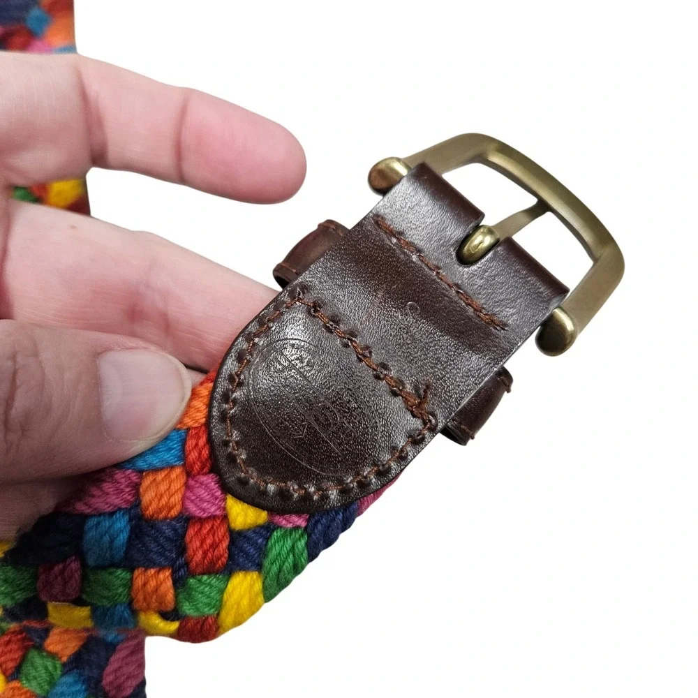 Fossil Braided Woven‎ Belt Womens S Multicolor Rainbow Leather Trim Boho Casual